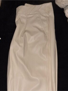 a new day Cream Wide-Leg Faux Leather Pants